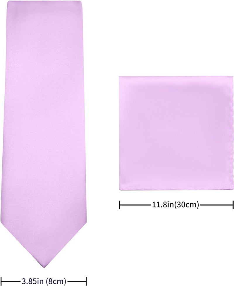 pensee Men's Tie Set Solid Pure Color 3.15" (8CM) Classic Formal Plain Necktie and Pocket Square Set For Men - Image 3